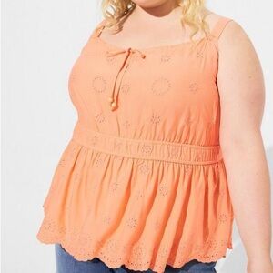 Torrid Eyelet Tie Front Sleeveless Tank Color Papaya Crush size 2